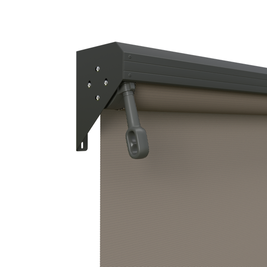 Crank Outdoor Blind - Caramel Fabric with Woodland Grey Semi-Enclosed Pelmet