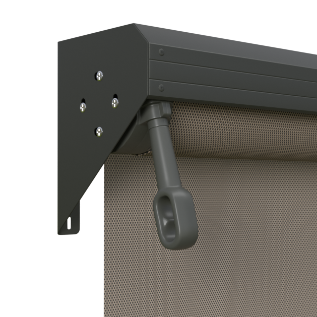 Crank Outdoor Blind - Caramel Fabric with Woodland Grey Semi-Enclosed Pelmet