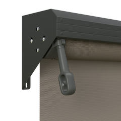 Crank Outdoor Blind - Caramel Fabric with Woodland Grey Semi-Enclosed Pelmet