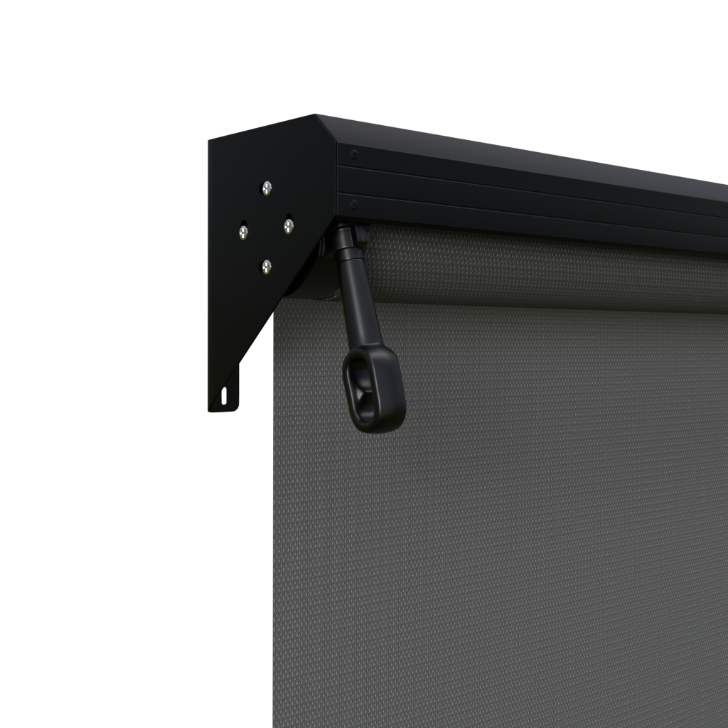 Crank Outdoor Blind - Charcoal Fabric with Monument Semi-Enclosed Pelmet