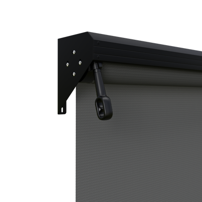Crank Outdoor Blind - Charcoal Fabric with Monument Semi-Enclosed Pelmet