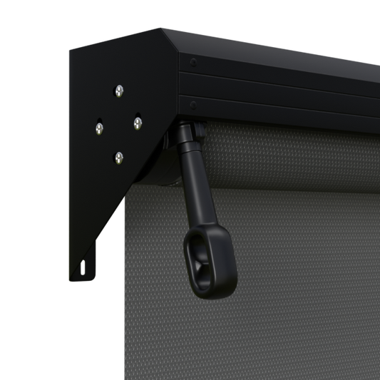 Crank Outdoor Blind - Charcoal Fabric with Monument Semi-Enclosed Pelmet