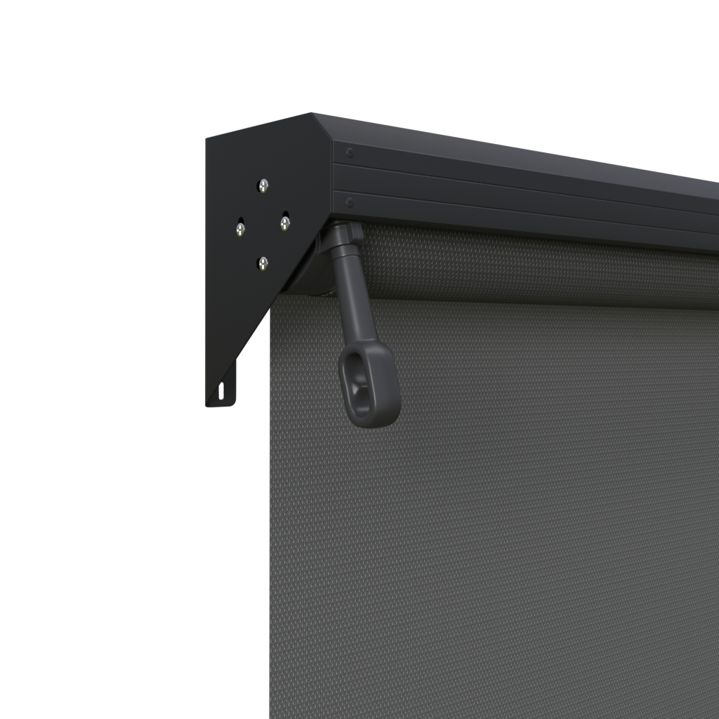 Crank Outdoor Blind - Charcoal Fabric with Nightsky Black Semi-Enclosed Pelmet