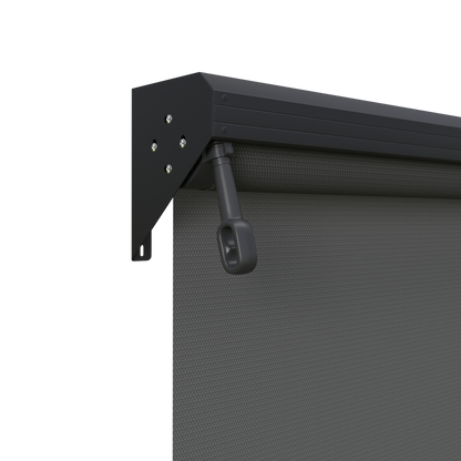 Crank Outdoor Blind - Charcoal Fabric with Nightsky Black Semi-Enclosed Pelmet