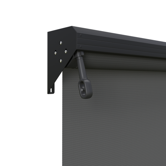 Crank Outdoor Blind - Charcoal Fabric with Nightsky Black Semi-Enclosed Pelmet