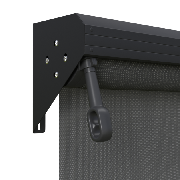Crank Outdoor Blind - Charcoal Fabric with Nightsky Black Semi-Enclosed Pelmet