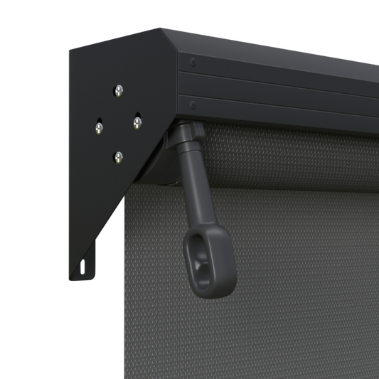 Crank Outdoor Blind - Charcoal Fabric with Nightsky Black Semi-Enclosed Pelmet