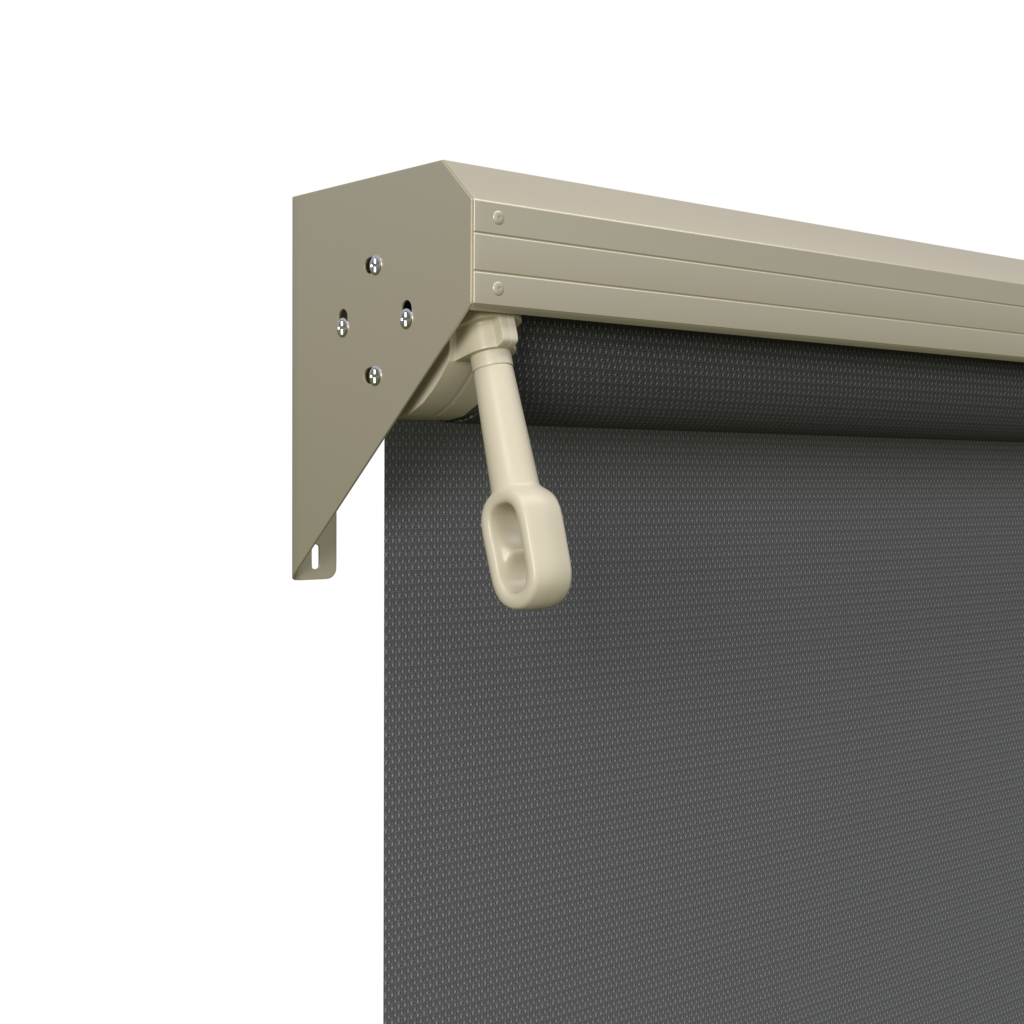Crank Outdoor Blind - Charcoal Fabric with Paperbark Semi-Enclosed Pelmet