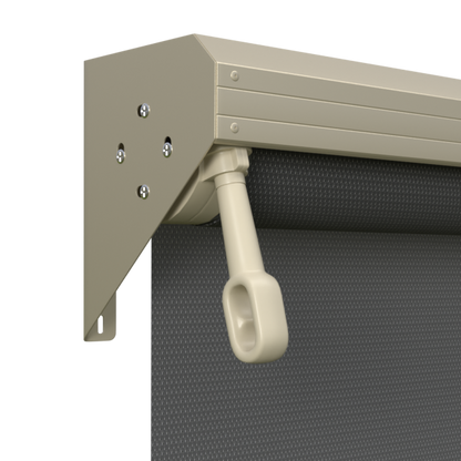 Crank Outdoor Blind - Charcoal Fabric with Paperbark Semi-Enclosed Pelmet