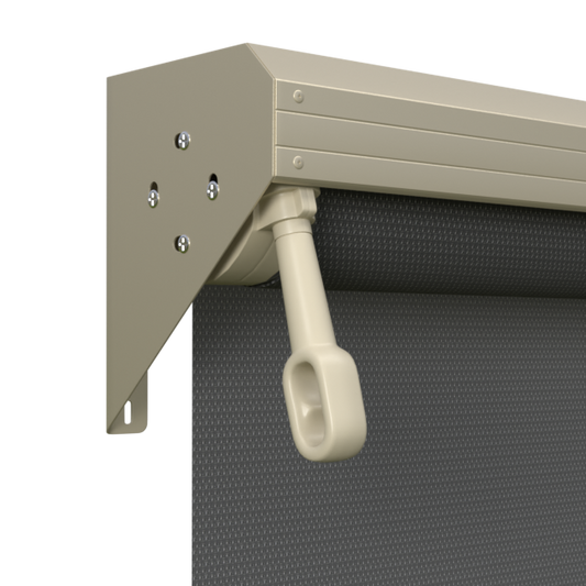 Crank Outdoor Blind - Charcoal Fabric with Paperbark Semi-Enclosed Pelmet