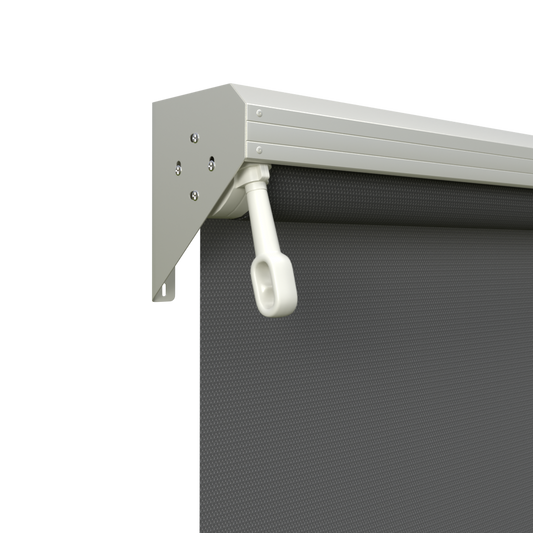 Crank Outdoor Blind - Charcoal Fabric with Surfmist Semi-Enclosed Pelmet