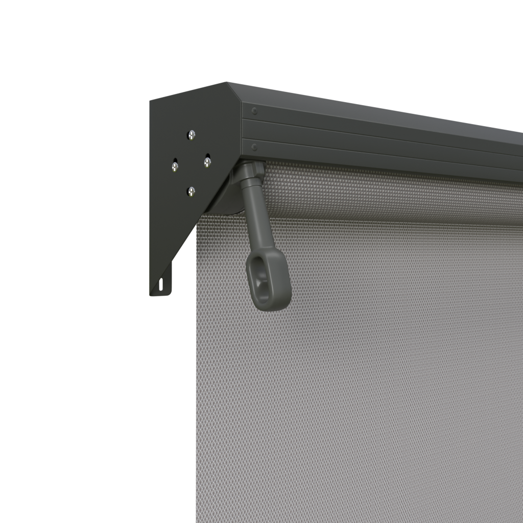 Crank Outdoor Blind - Grey Fabric with Woodland Grey Semi-Enclosed Pelmet