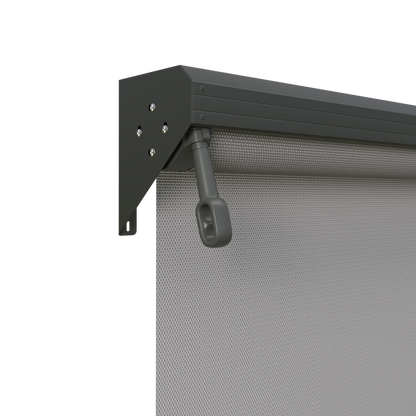 Crank Outdoor Blind - Grey Fabric with Woodland Grey Semi-Enclosed Pelmet