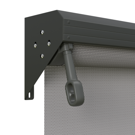 Crank Outdoor Blind - Grey Fabric with Woodland Grey Semi-Enclosed Pelmet
