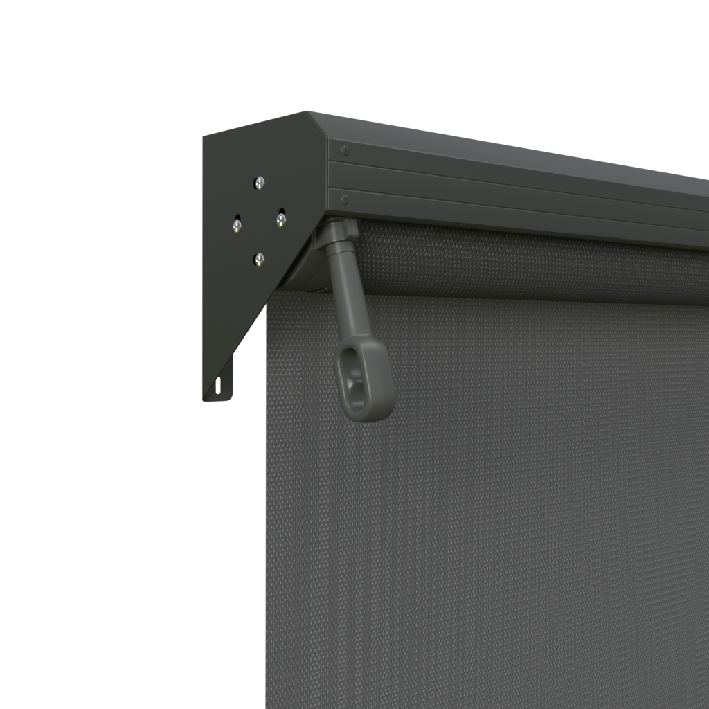 Crank Outdoor Blind - Charcoal Fabric with Woodland Grey Semi-Enclosed Pelmet