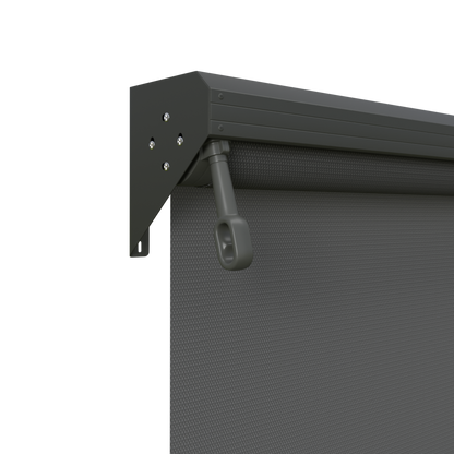 Crank Outdoor Blind - Charcoal Fabric with Woodland Grey Semi-Enclosed Pelmet
