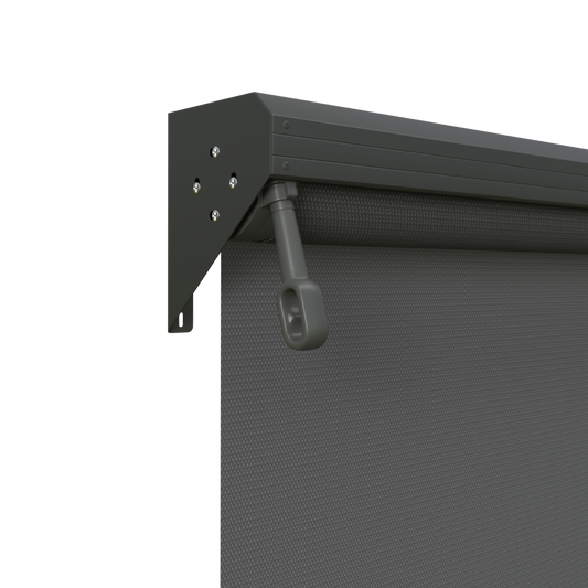 Crank Outdoor Blind - Charcoal Fabric with Woodland Grey Semi-Enclosed Pelmet