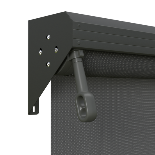 Crank Outdoor Blind - Charcoal Fabric with Woodland Grey Semi-Enclosed Pelmet